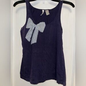 Women’s Navy Tank Top with Light Gray Bow Accent